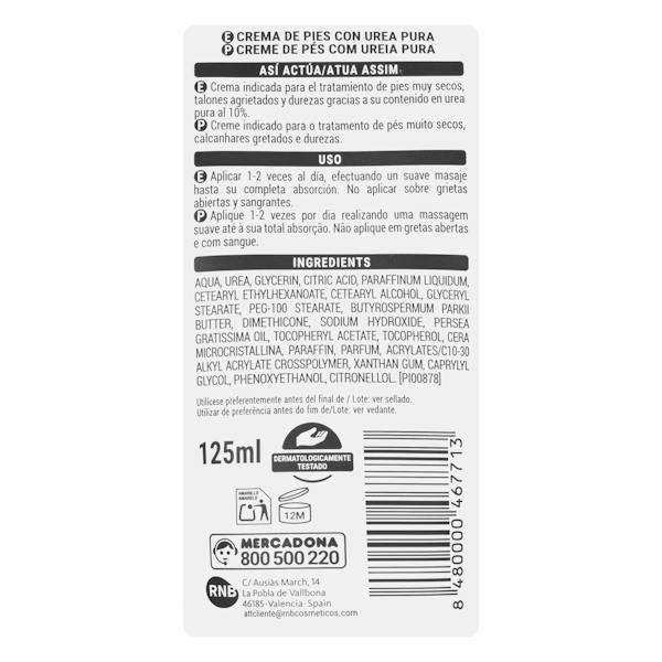 Deliplus Pure Urea 10% — krem do stóp, 125 ml — etykieta ze składem i sposobem użycia