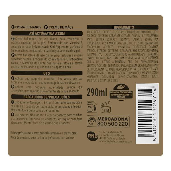 Deliplus Oriental Woods — krem do rąk, 290 ml — etykieta ze składem i sposobem użycia