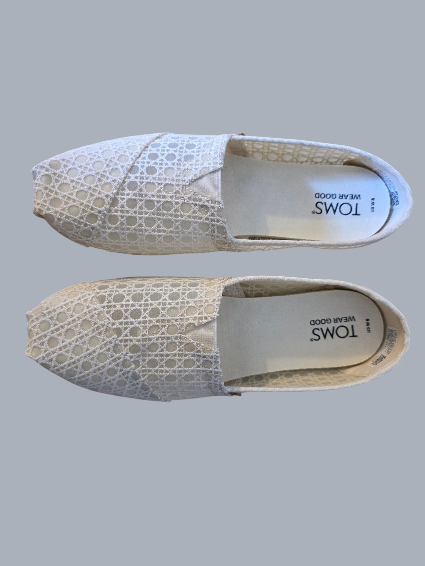 Damskie espadryle Latające Wieszaki TOMS Alpargata w kolorze kremowym z ażurowym splotem typu basket weave